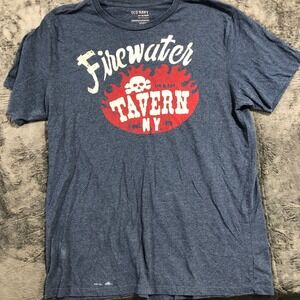 Old Navy Firewater Tavern NY T-Shirt Mens XL Blue Fair Graphic Skull Flames
